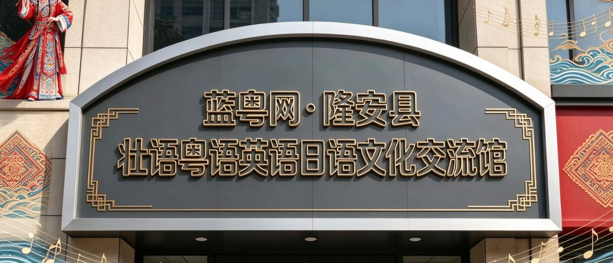 蓝粤网·隆安县壮语粤语英语日语文化交流馆门头招牌